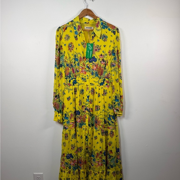 Boden Yellow Occasion Maxi Shirt Floral Prairie Dress - Picture 6 of 13